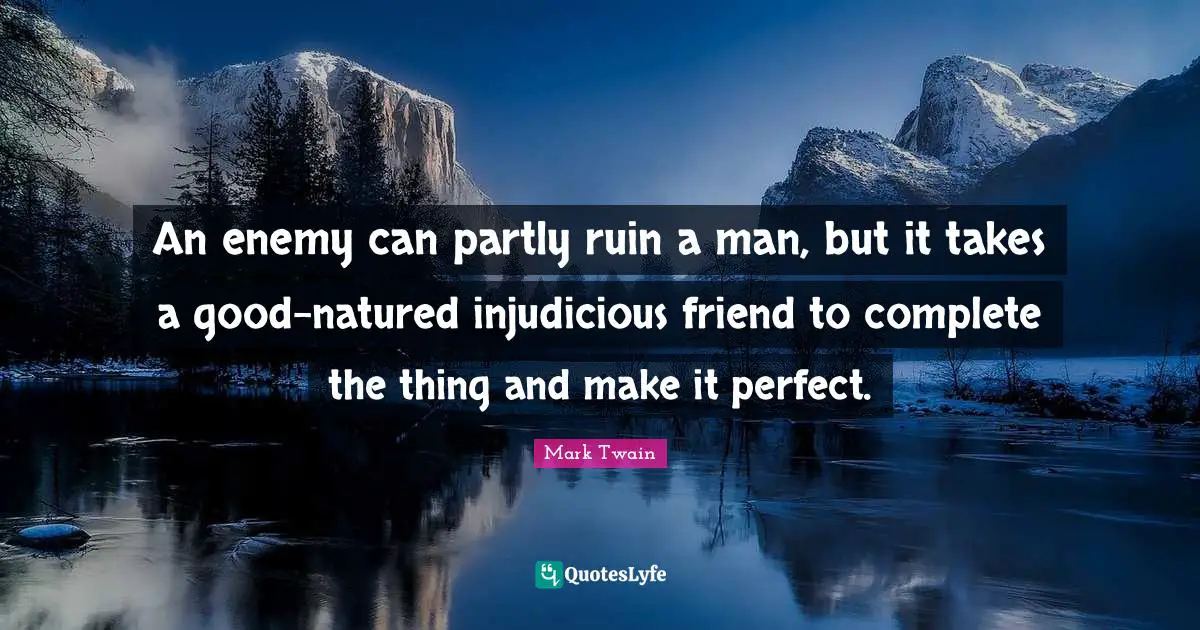 An enemy can partly ruin a man, but it takes a good-natured injudicious friend to complete the thing and make it perfect.