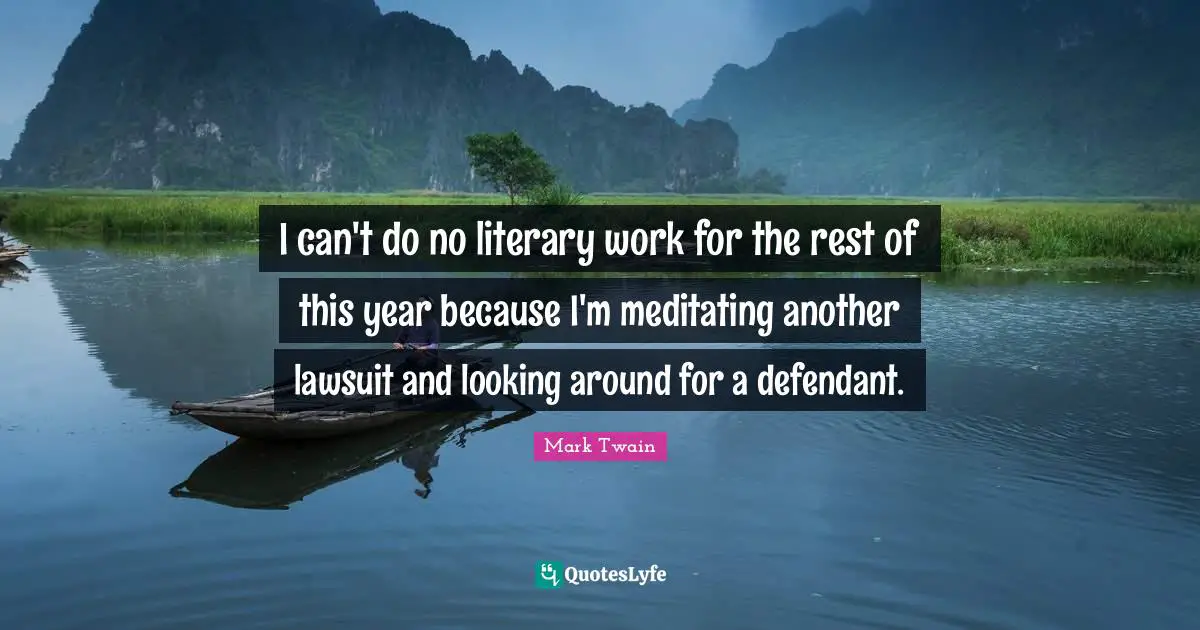 I can't do no literary work for the rest of this year because I'm meditating another lawsuit and looking around for a defendant.