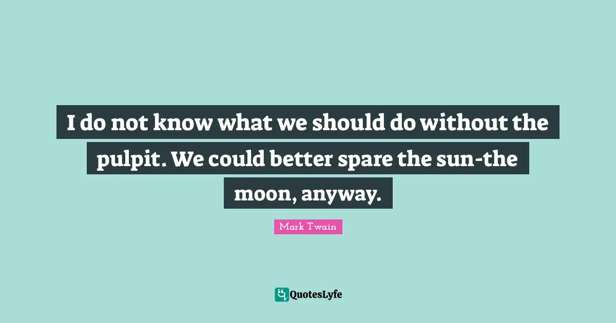 I do not know what we should do without the pulpit. We could better spare the sun-the moon, anyway.