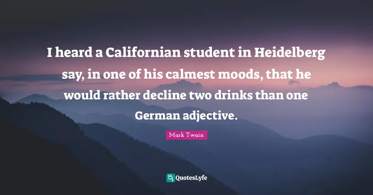 I heard a Californian student in Heidelberg say, in one of his calmest moods, that he would rather decline two drinks than one German adjective.