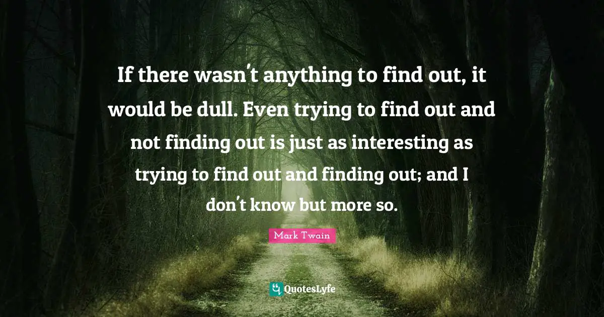 If there wasn't anything to find out, it would be dull. Even trying to find out and not finding out is just as interesting as trying to find out and finding out; and I don't know but more so.