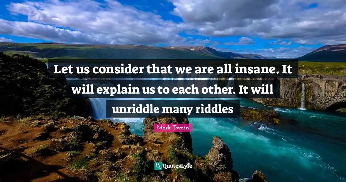 Let us consider that we are all insane. It will explain us to each other. It will unriddle many riddles
