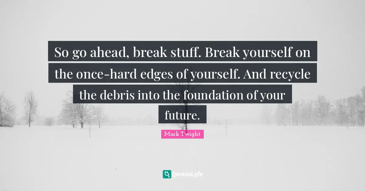 Debris Quotes: "So go ahead, break stuff. Break yourself on the once-hard edges of yourself. And recycle the debris into the foundation of your future."