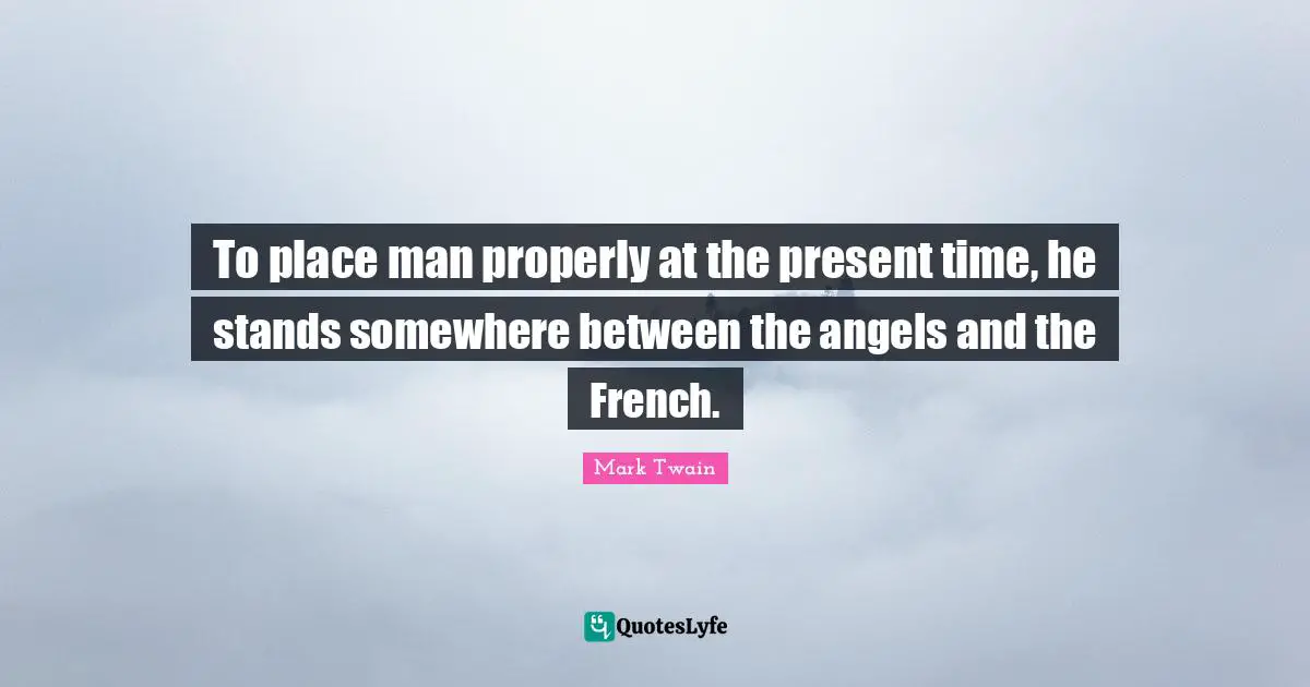 To place man properly at the present time, he stands somewhere between the angels and the French.