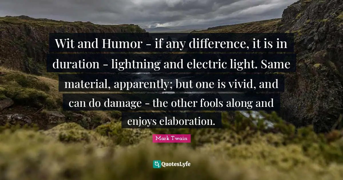 Wit and Humor - if any difference, it is in duration - lightning and electric light. Same material, apparently; but one is vivid, and can do damage - the other fools along and enjoys elaboration.