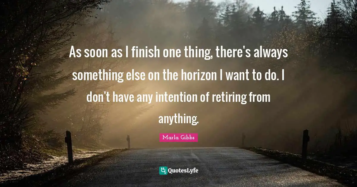 As soon as I finish one thing, there's always something else on the horizon I want to do. I don't have any intention of retiring from anything.