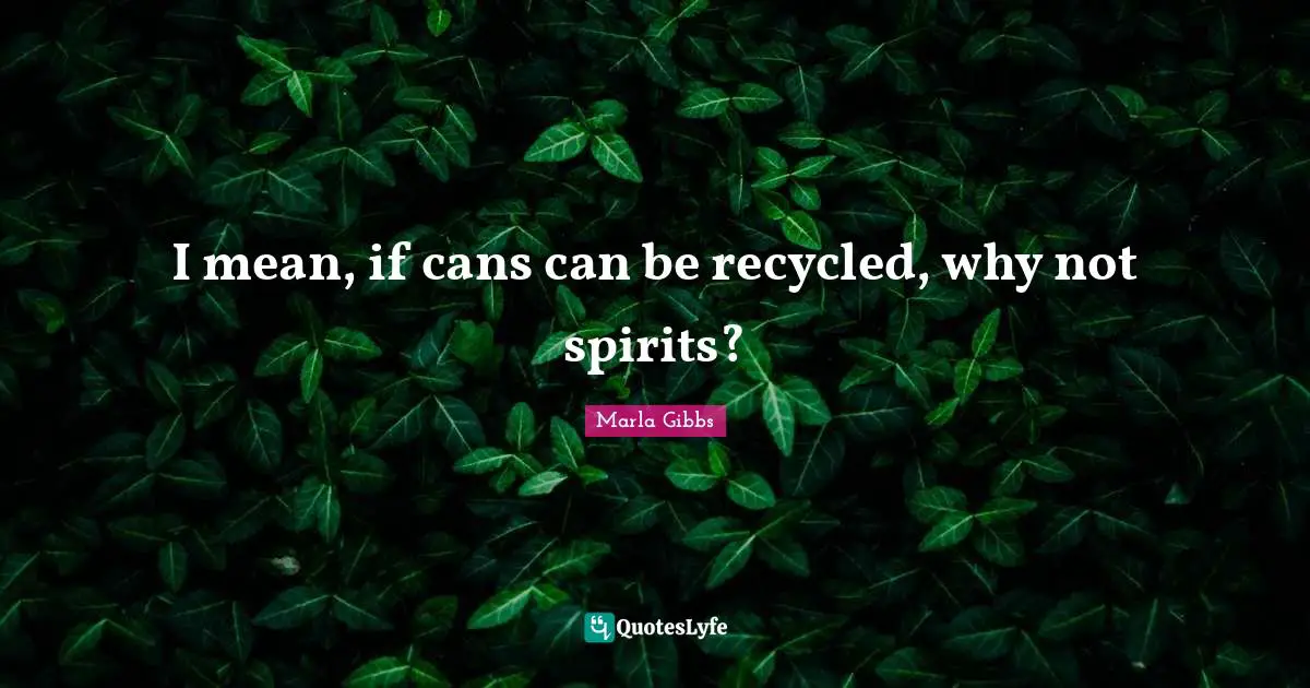 I mean, if cans can be recycled, why not spirits?