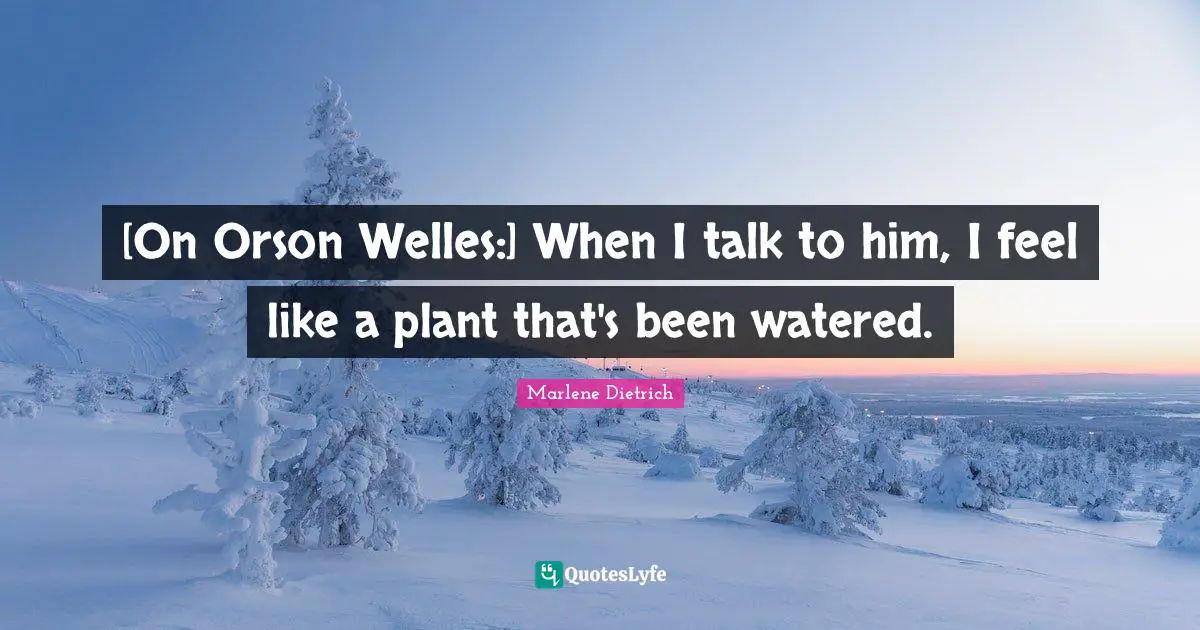 [On Orson Welles:] When I talk to him, I feel like a plant that's been watered.