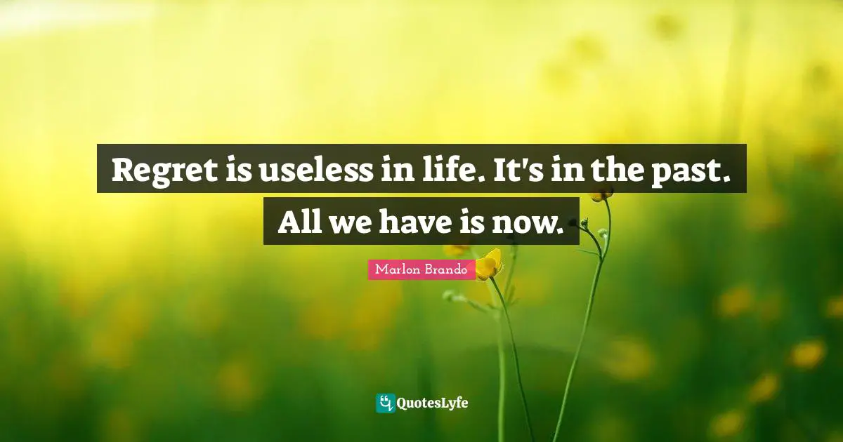 Regret Quotes: "Regret is useless in life. It's in the past. All we have is now."