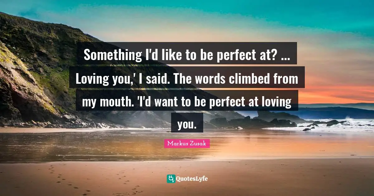 Something I'd like to be perfect at? ... Loving you,' I said. The words climbed from my mouth. 'I'd want to be perfect at loving you.
