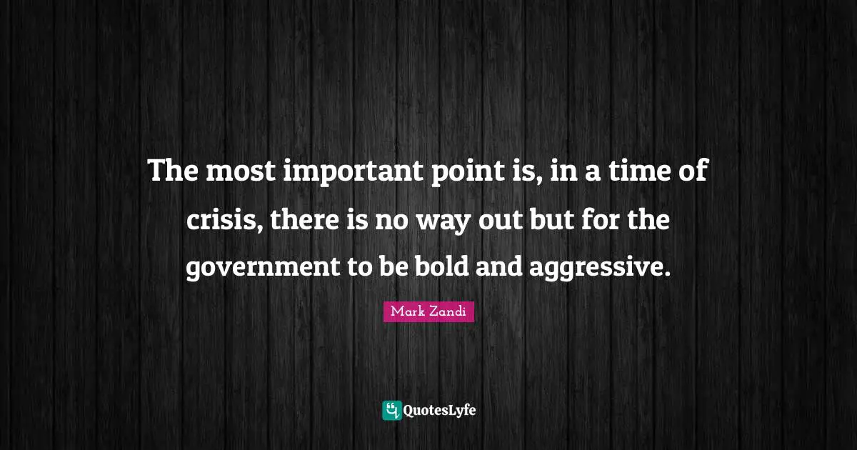 The most important point is, in a time of crisis, there is no way out but for the government to be bold and aggressive.