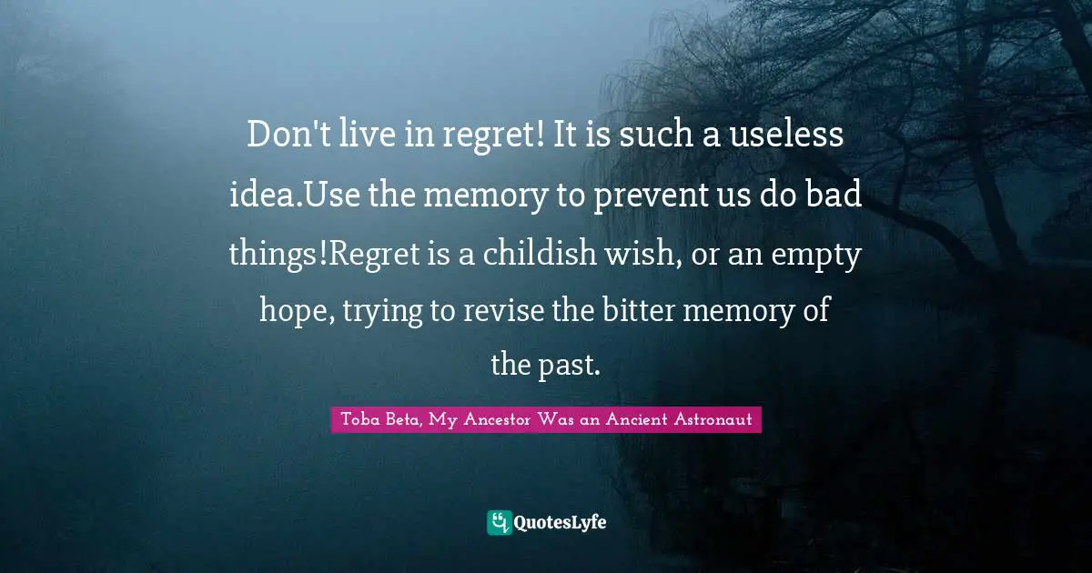 Don't live in regret! It is such a useless idea.Use the memory to prevent us do bad things!Regret is a childish wish, or an empty hope, trying to revise the bitter memory of the past.