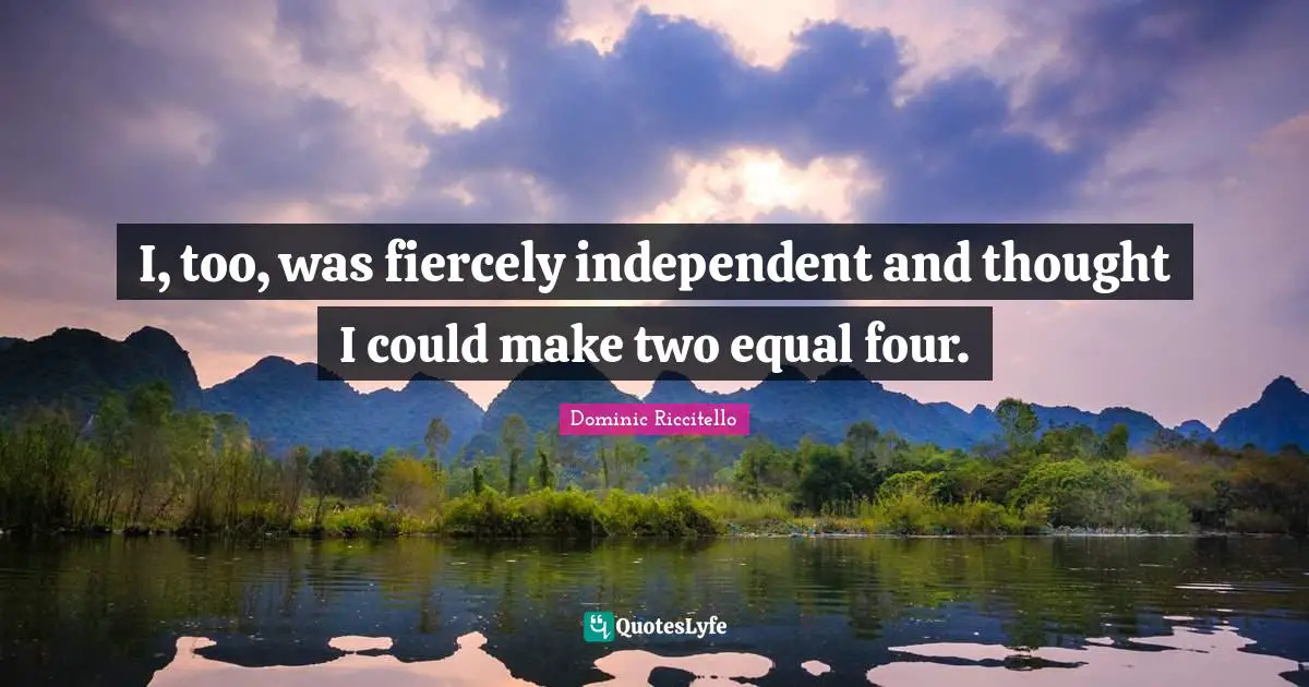 I, too, was fiercely independent and thought I could make two equal four.