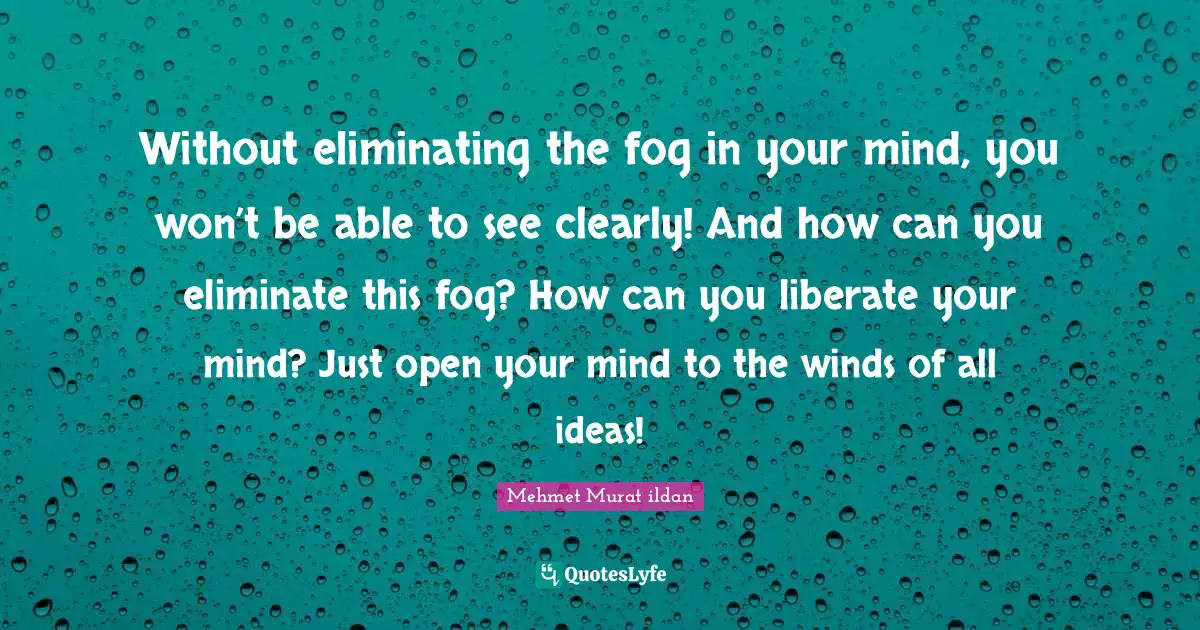 Without eliminating the fog in your mind, you won’t be able to see clearly! And how can you eliminate this fog? How can you liberate your mind? Just open your mind to the winds of all ideas!