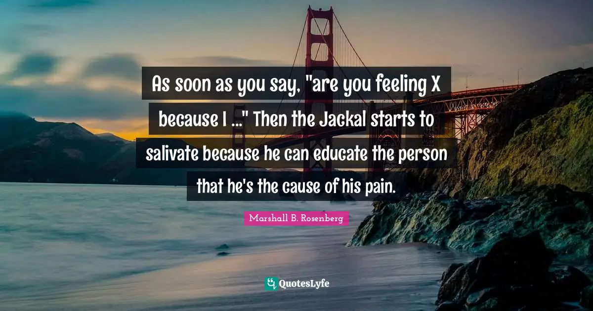 As soon as you say, "are you feeling X because I ..." Then the Jackal starts to salivate because he can educate the person that he's the cause of his pain.