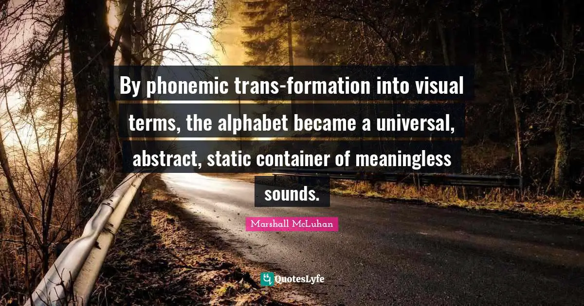 By phonemic trans-formation into visual terms, the alphabet became a universal, abstract, static container of meaningless sounds.