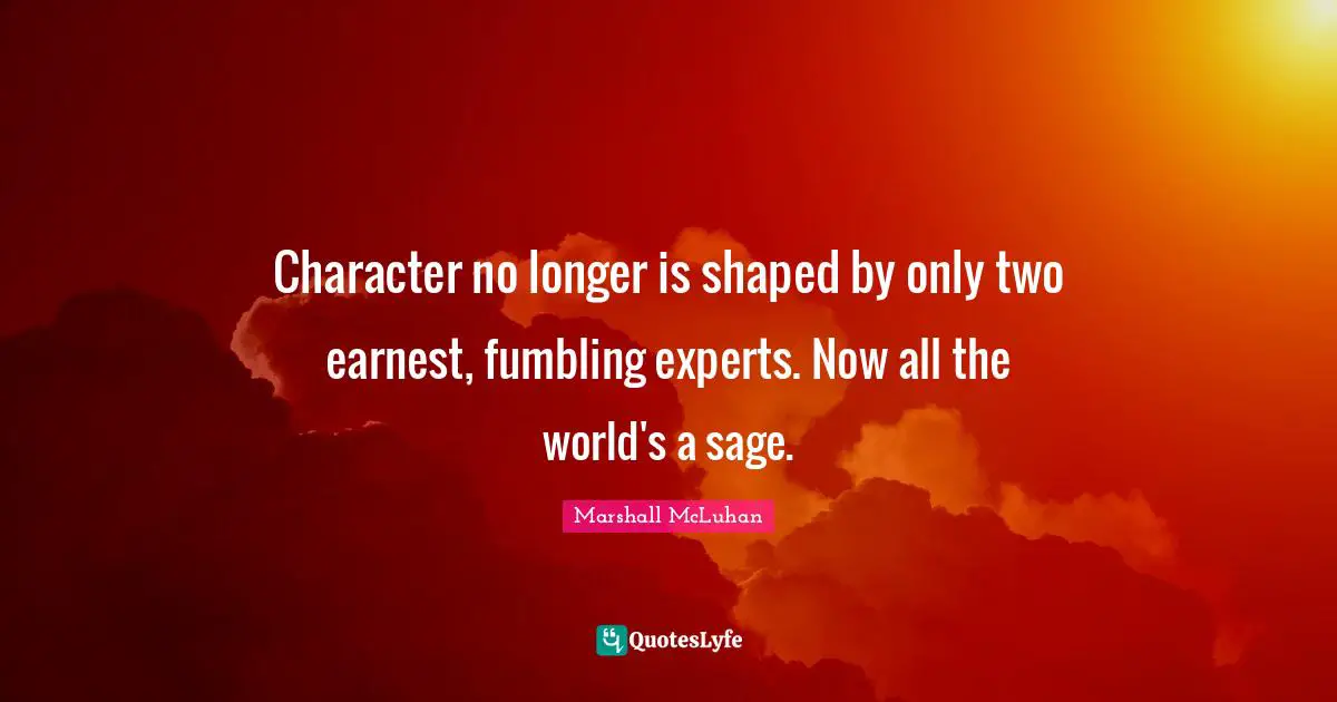 Character no longer is shaped by only two earnest, fumbling experts. Now all the world's a sage.