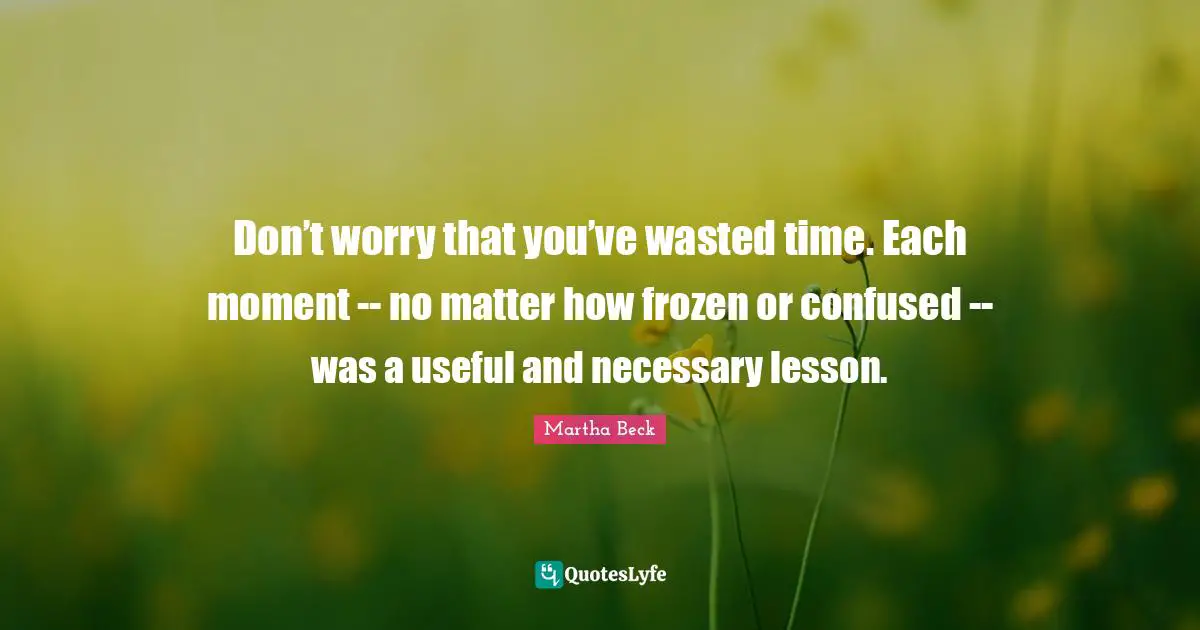 Don’t worry that you’ve wasted time. Each moment -- no matter how frozen or confused -- was a useful and necessary lesson.