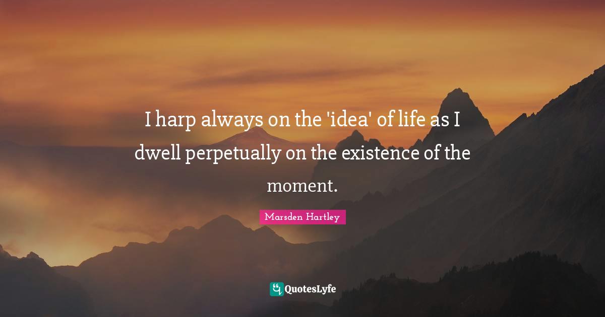 I harp always on the 'idea' of life as I dwell perpetually on the existence of the moment.