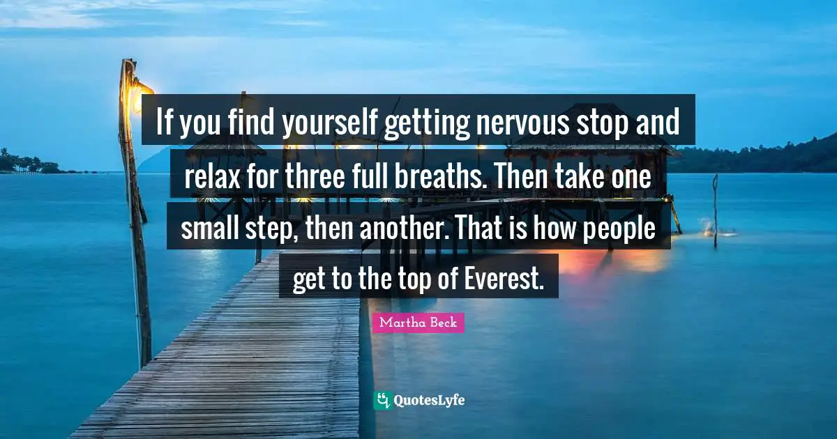 If you find yourself getting nervous stop and relax for three full breaths. Then take one small step, then another. That is how people get to the top of Everest.