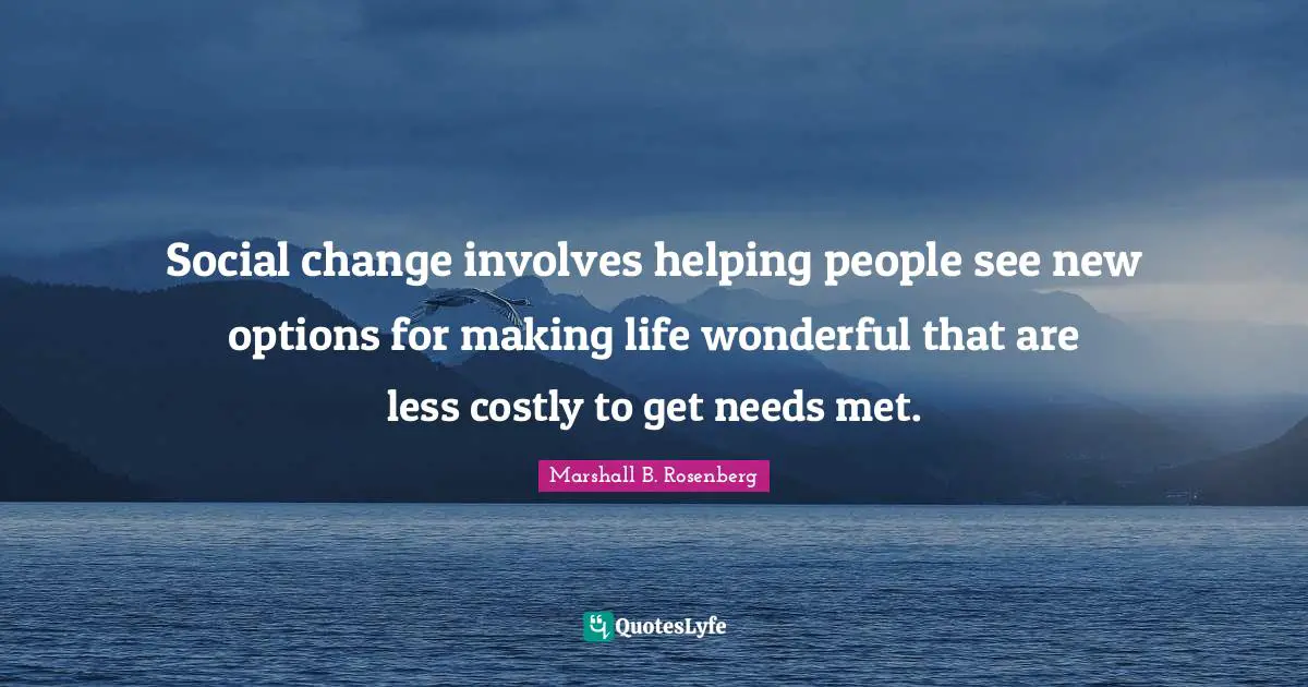 Social change involves helping people see new options for making life wonderful that are less costly to get needs met.