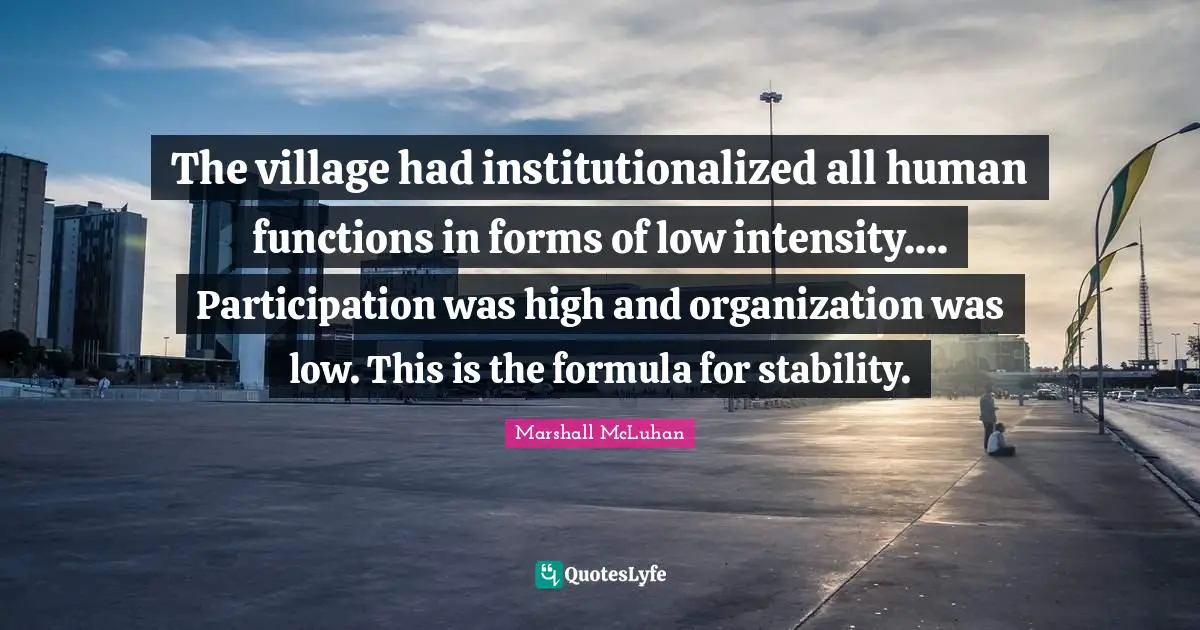 The village had institutionalized all human functions in forms of low intensity.... Participation was high and organization was low. This is the formula for stability.