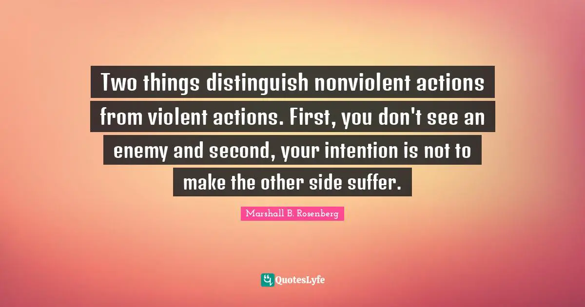 Two things distinguish nonviolent actions from violent actions. First, you don't see an enemy and second, your intention is not to make the other side suffer.