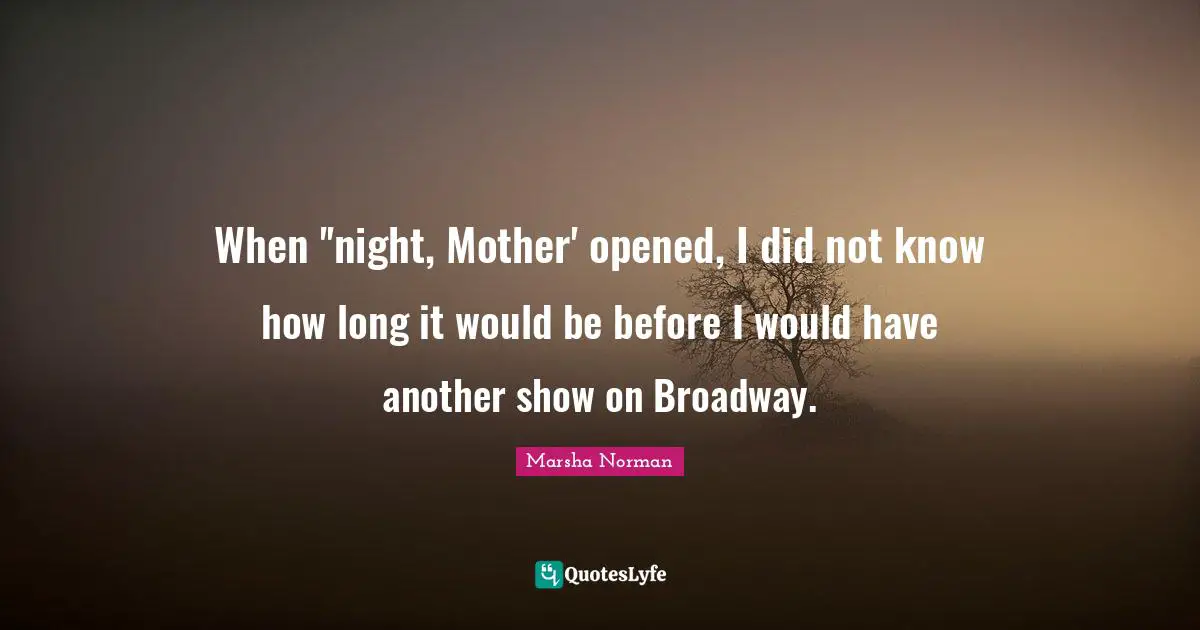 Marsha Norman Quotes: "When ''night, Mother' opened, I did not know how long it would be before I would have another show on Broadway."