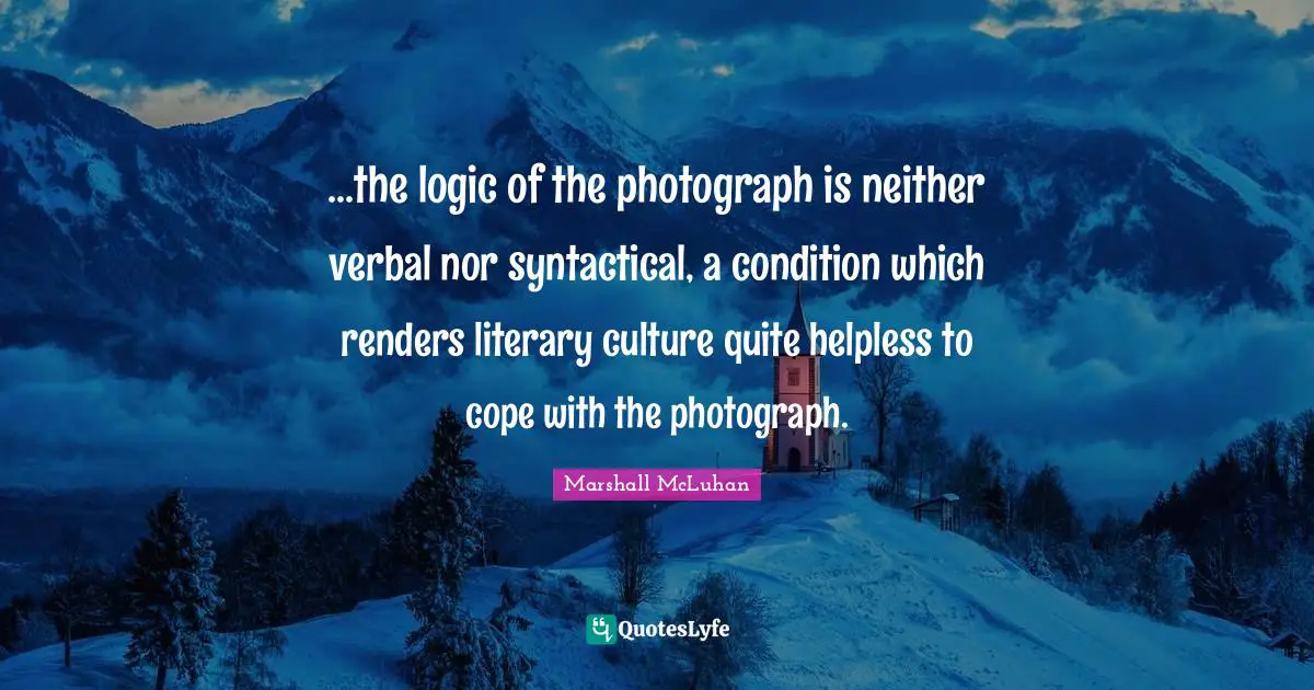...the logic of the photograph is neither verbal nor syntactical, a condition which renders literary culture quite helpless to cope with the photograph.