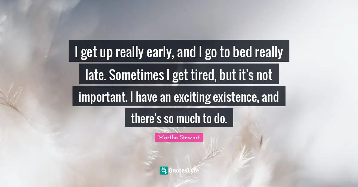 I get up really early, and I go to bed really late. Sometimes I get tired, but it's not important. I have an exciting existence, and there's so much to do.
