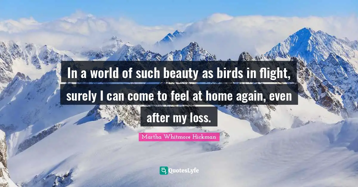 In a world of such beauty as birds in flight, surely I can come to feel at home again, even after my loss.