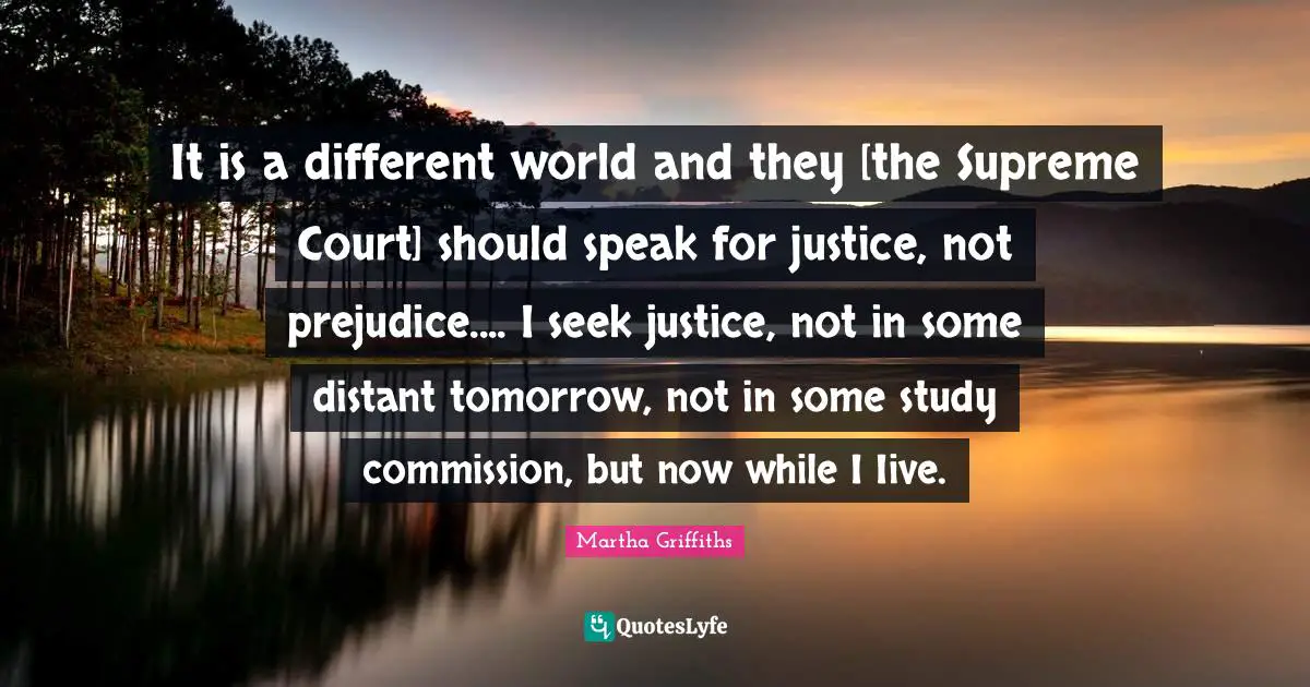 It is a different world and they [the Supreme Court] should speak for justice, not prejudice.... I seek justice, not in some distant tomorrow, not in some study commission, but now while I Iive.