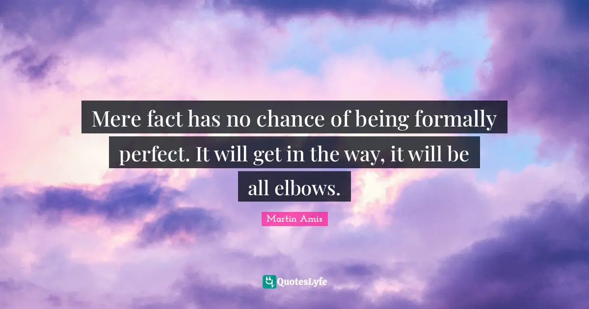 Martin Amis Quotes: "Mere fact has no chance of being formally perfect. It will get in the way, it will be all elbows."