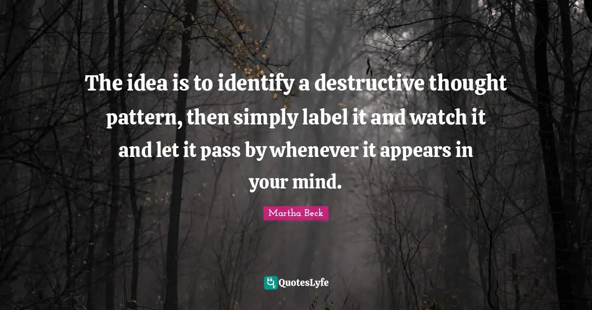 The idea is to identify a destructive thought pattern, then simply label it and watch it and let it pass by whenever it appears in your mind.