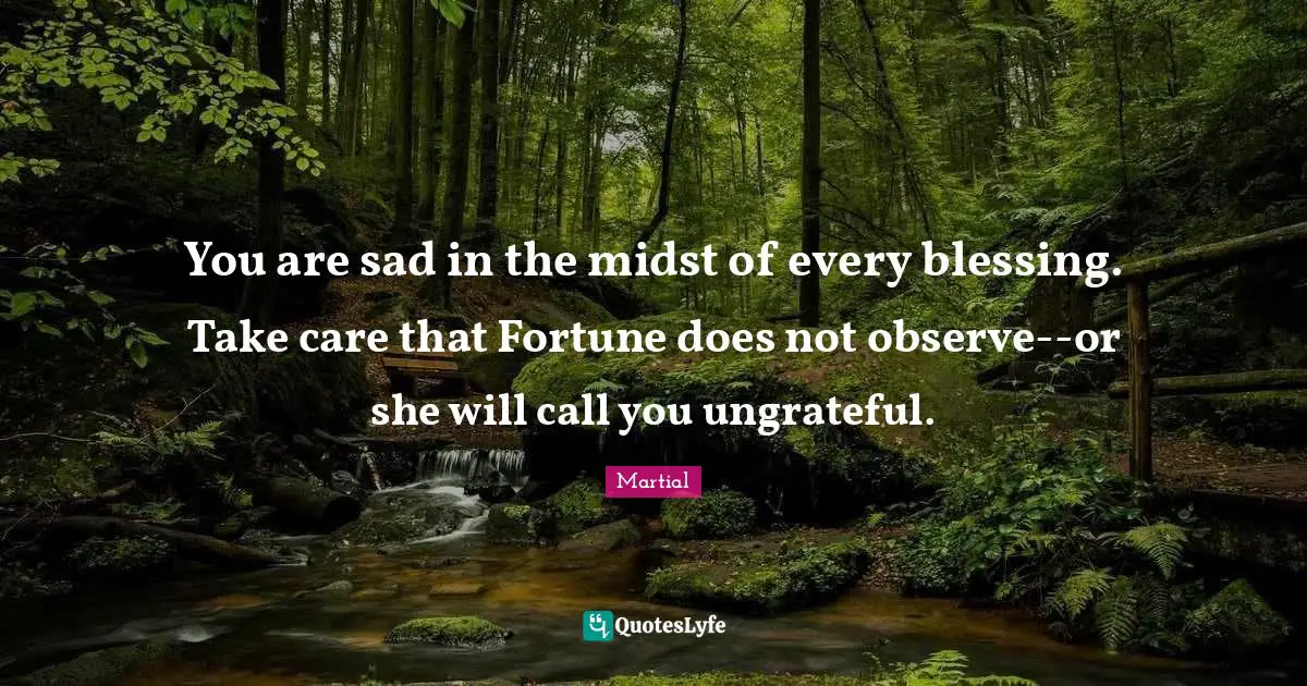 You are sad in the midst of every blessing. Take care that Fortune does not observe--or she will call you ungrateful.