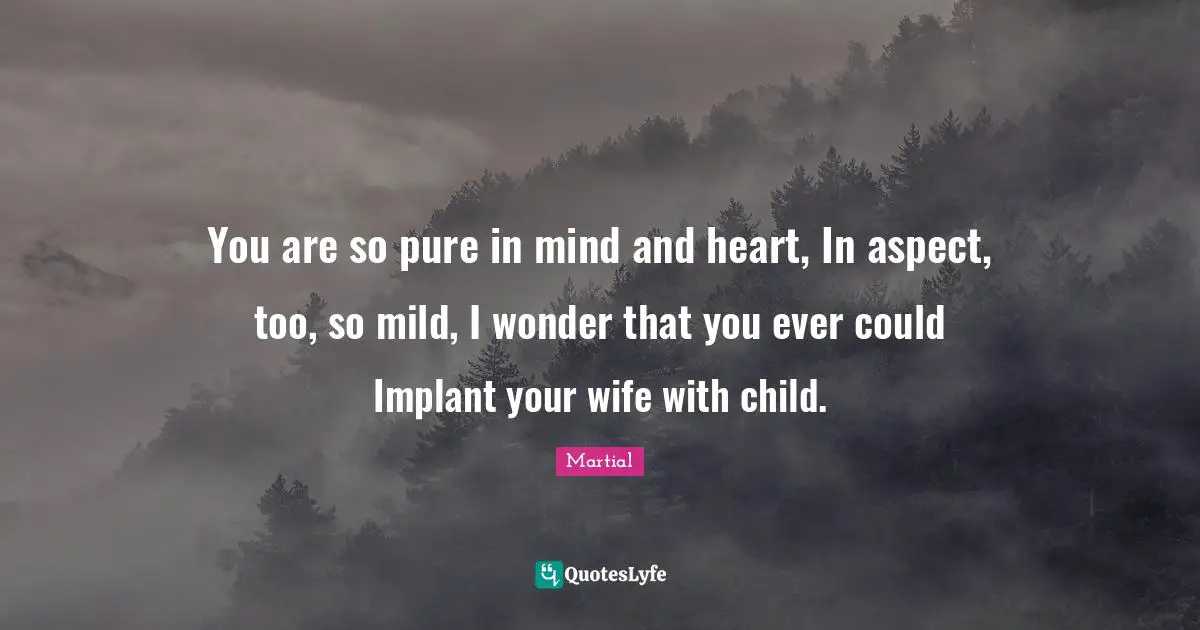 You are so pure in mind and heart, In aspect, too, so mild, I wonder that you ever could Implant your wife with child.