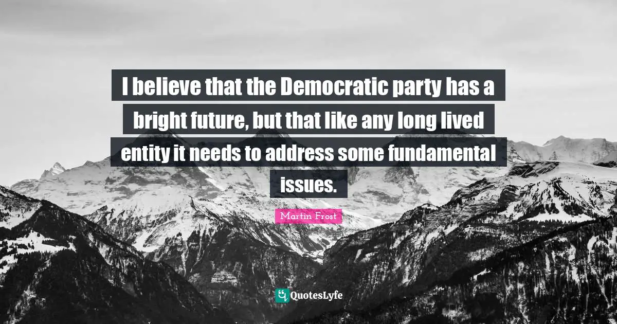 Martin Frost Quotes: "I believe that the Democratic party has a bright future, but that like any long lived entity it needs to address some fundamental issues."