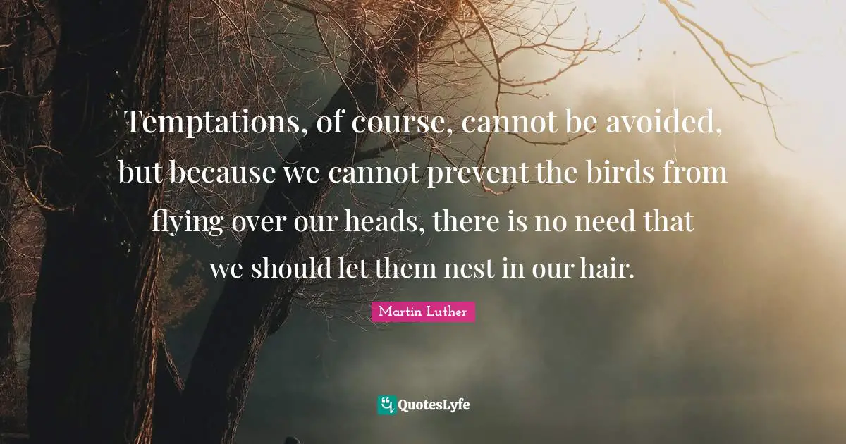 Flying Quotes: "Temptations, of course, cannot be avoided, but because we cannot prevent the birds from flying over our heads, there is no need that we should let them nest in our hair."