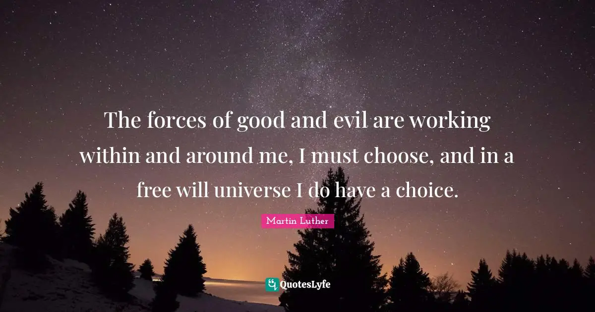 The forces of good and evil are working within and around me, I must choose, and in a free will universe I do have a choice.