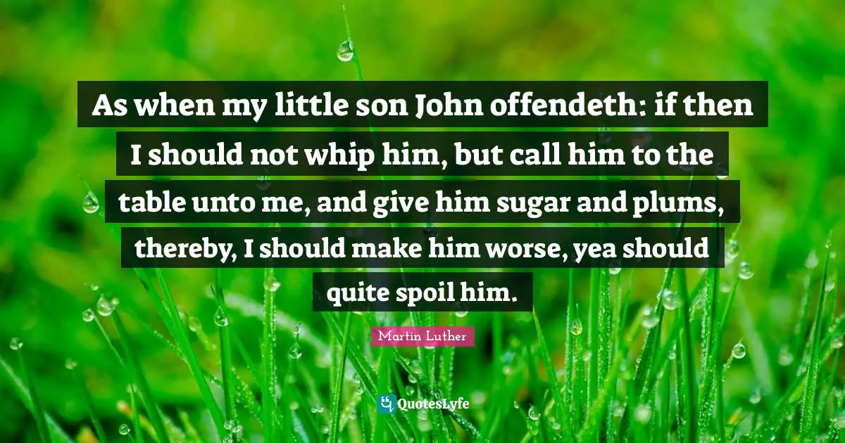 As when my little son John offendeth: if then I should not whip him, but call him to the table unto me, and give him sugar and plums, thereby, I should make him worse, yea should quite spoil him.