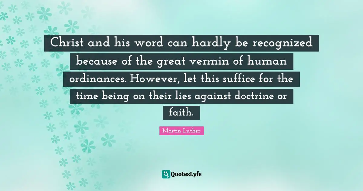 Christ and his word can hardly be recognized because of the great vermin of human ordinances. However, let this suffice for the time being on their lies against doctrine or faith.