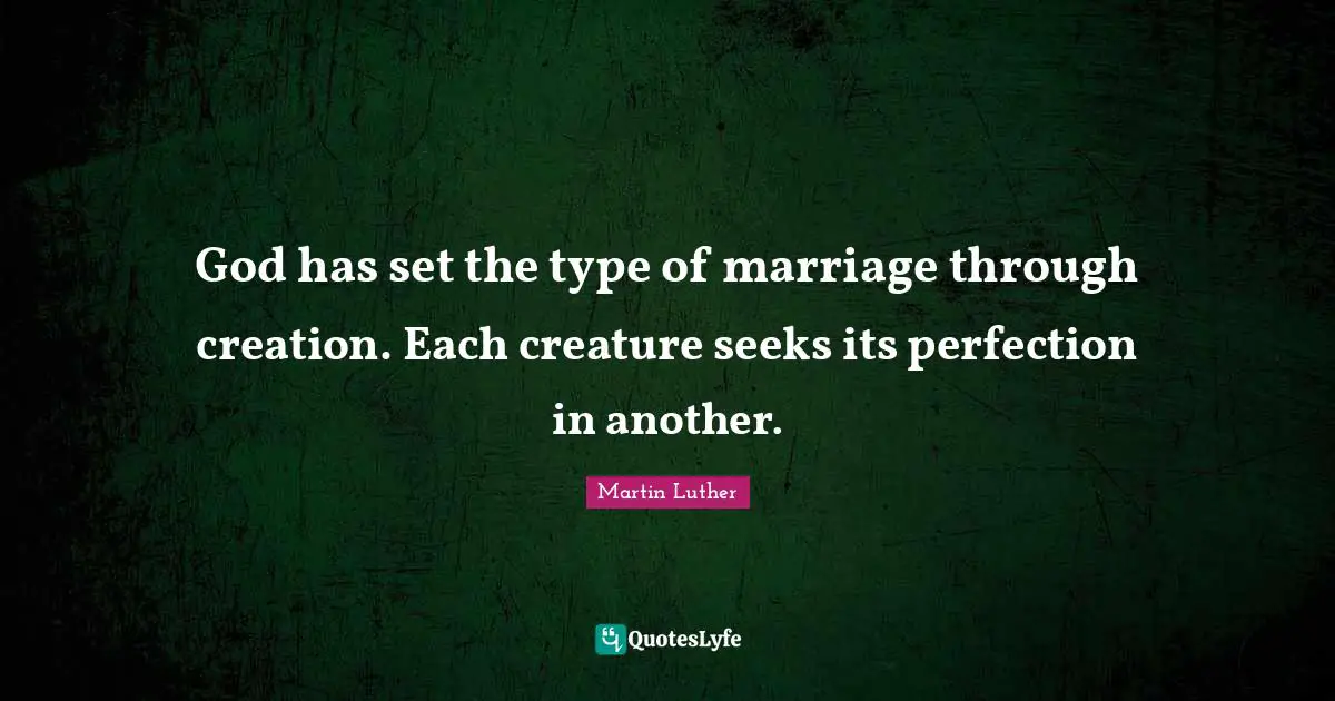 God has set the type of marriage through creation. Each creature seeks its perfection in another.