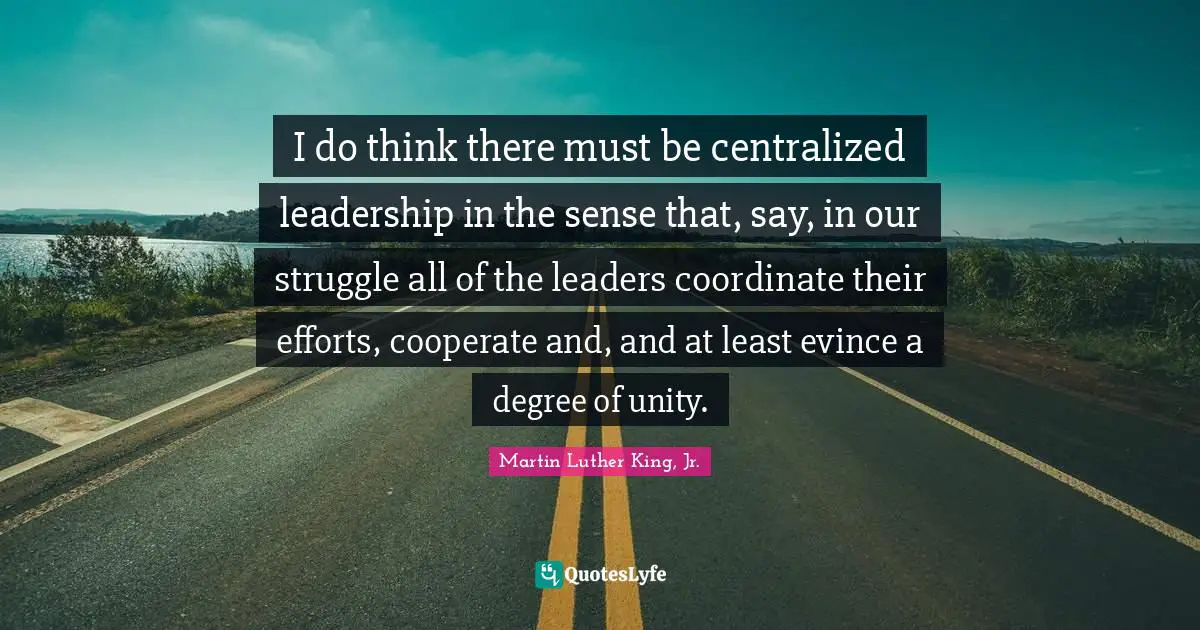 I do think there must be centralized leadership in the sense that, say, in our struggle all of the leaders coordinate their efforts, cooperate and, and at least evince a degree of unity.