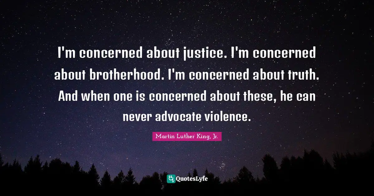 I'm concerned about justice. I'm concerned about brotherhood. I'm concerned about truth. And when one is concerned about these, he can never advocate violence.