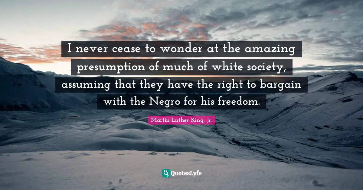 I never cease to wonder at the amazing presumption of much of white society, assuming that they have the right to bargain with the Negro for his freedom.