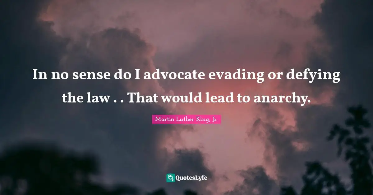 In no sense do I advocate evading or defying the law . . That would lead to anarchy.