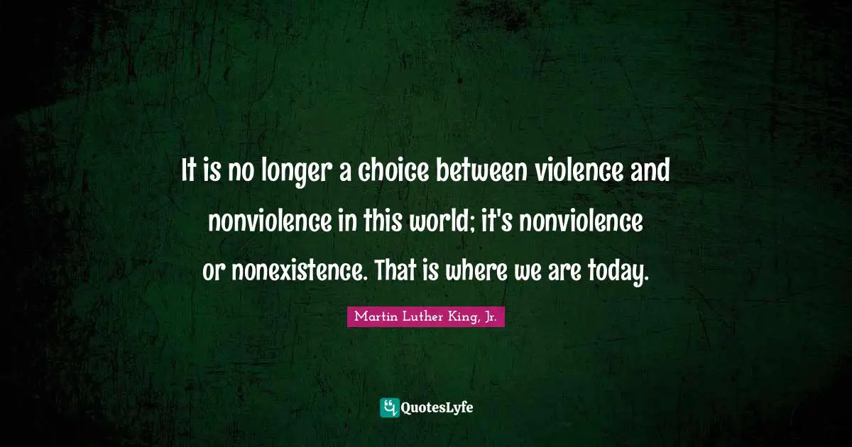 It is no longer a choice between violence and nonviolence in this world; it's nonviolence or nonexistence. That is where we are today.