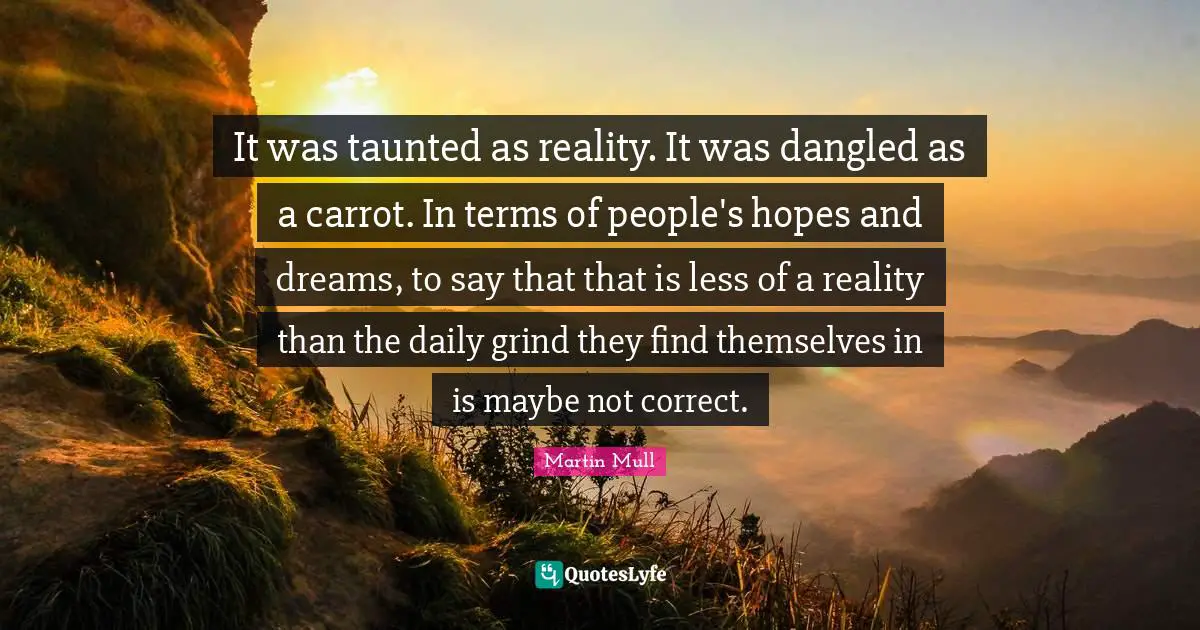 Grind Quotes: "It was taunted as reality. It was dangled as a carrot. In terms of people's hopes and dreams, to say that that is less of a reality than the daily grind they find themselves in is maybe not correct."