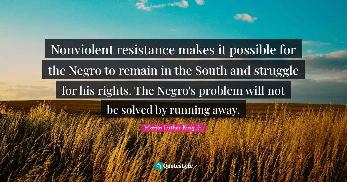 South Quotes: "Nonviolent resistance makes it possible for the Negro to remain in the South and struggle for his rights. The Negro's problem will not be solved by running away."