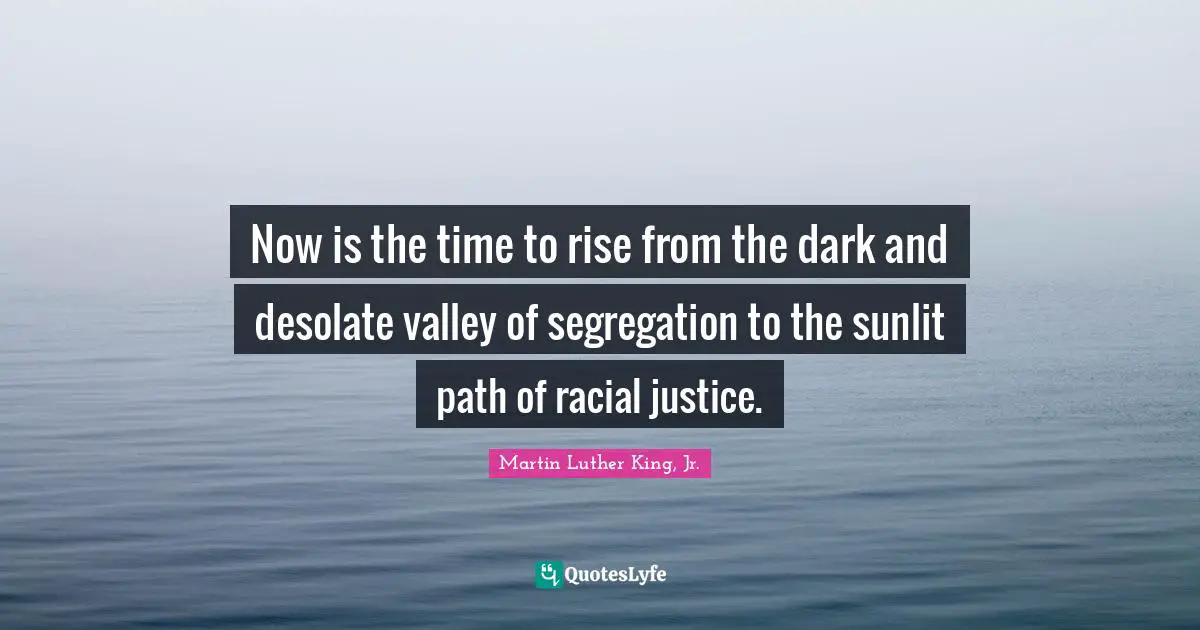 Martin Luther King Jr. Quotes: "Now is the time to rise from the dark and desolate valley of segregation to the sunlit path of racial justice."